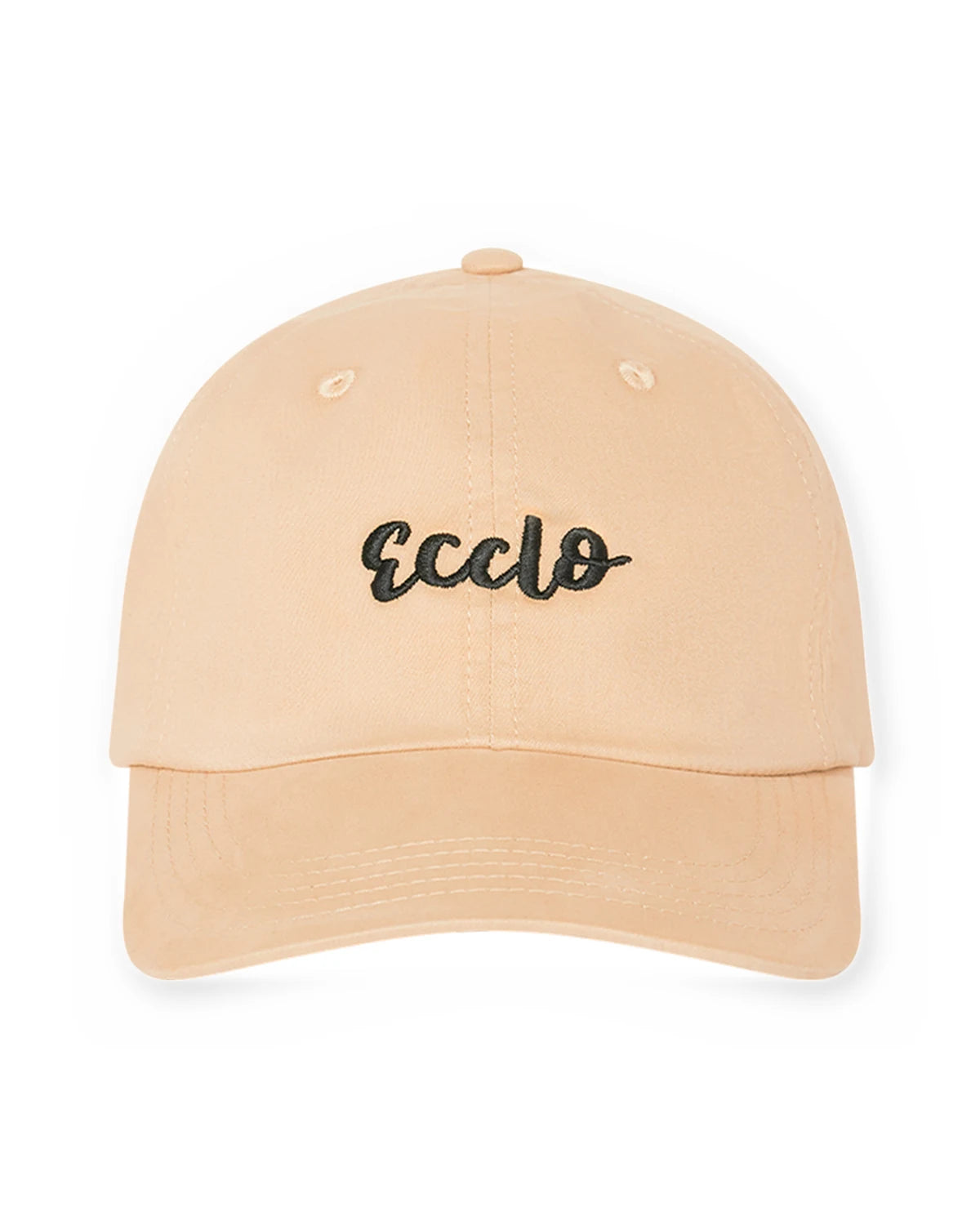 Casquette beige brodée Ecclo, coton upcyclé, vue de face, made in France