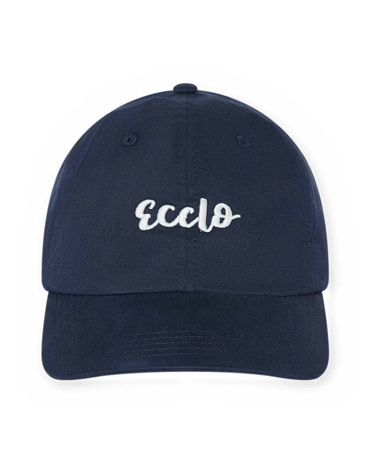 Casquette bleu marine brodée Ecclo, coton upcyclé, vue de face, made in France