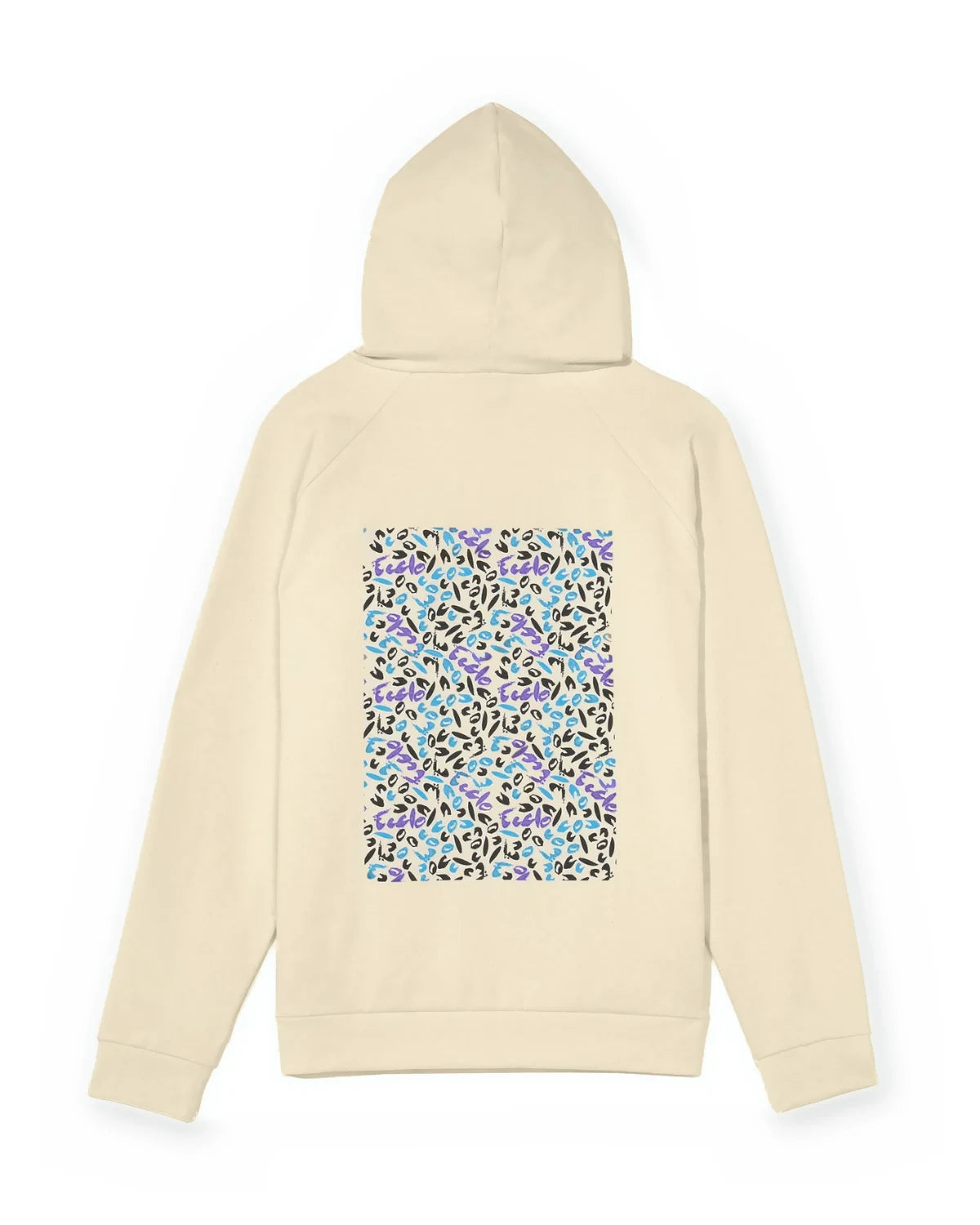 Hoodie crème Graff en molleton recyclé, vue de dos à plat avec l’impression graff, made in France