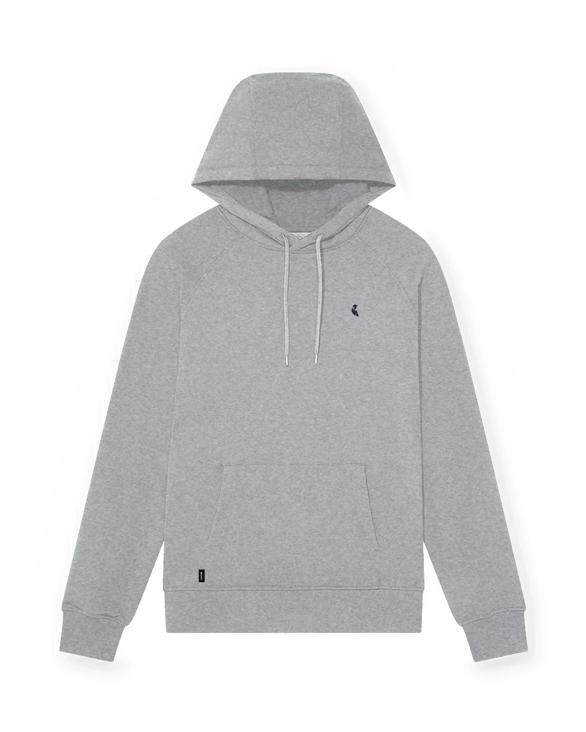 Hoodie gris chiné Aluminio en molleton recyclé, vue de face à plat, logo brodé, made in France