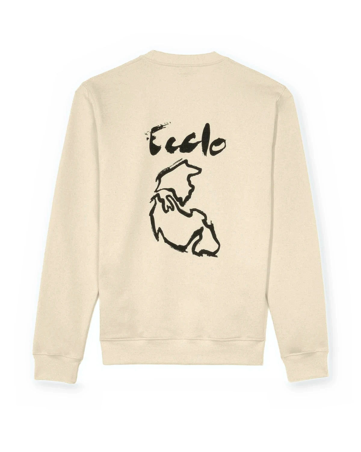 Sweat col rond crème Pangée en molleton recyclé, vue de dos à plat avec l’impression Pangée, made in France