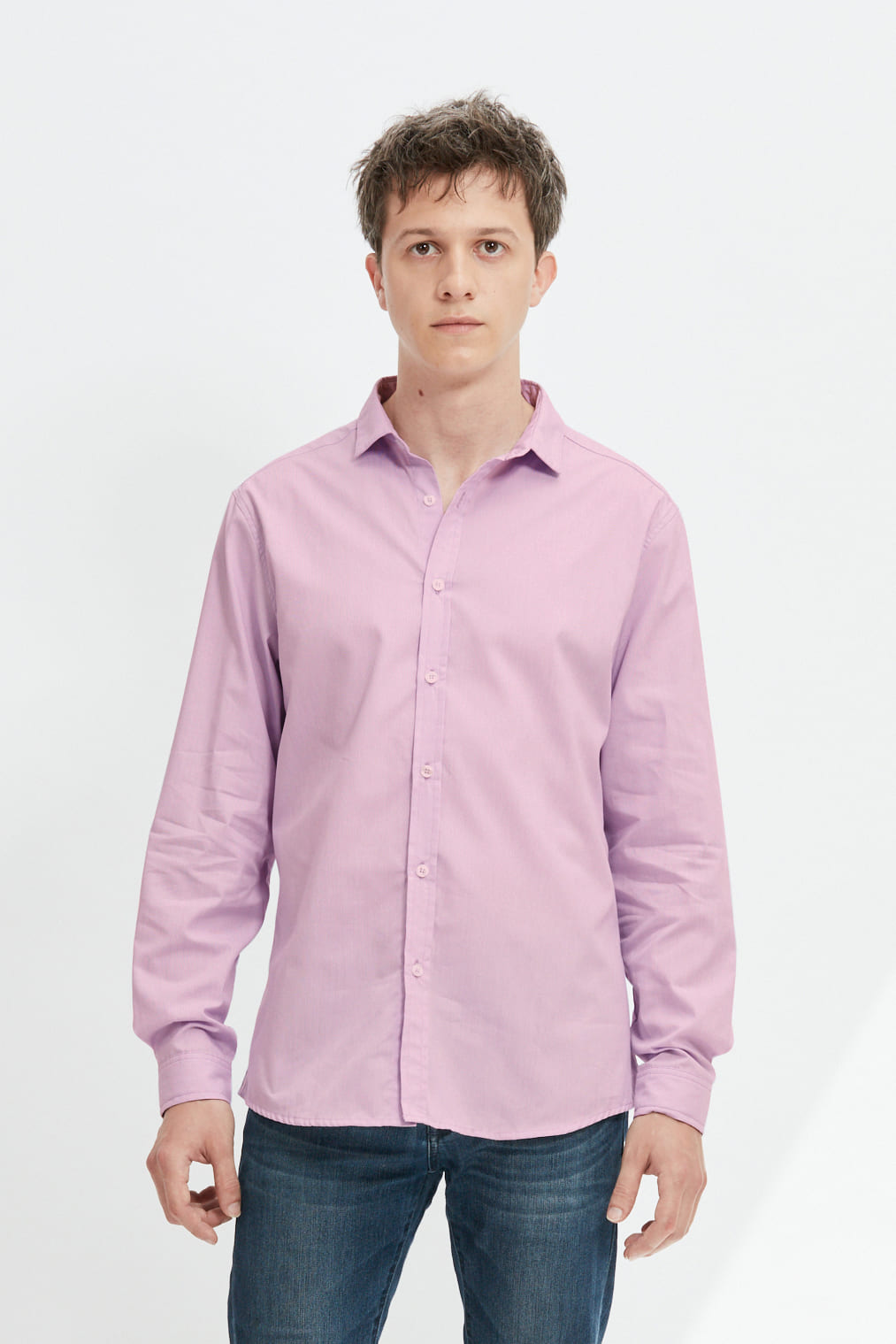 Chemise Homme Marks & Spencer 100% Coton Mauve à Carreaux - Taille L (Occasion TB)