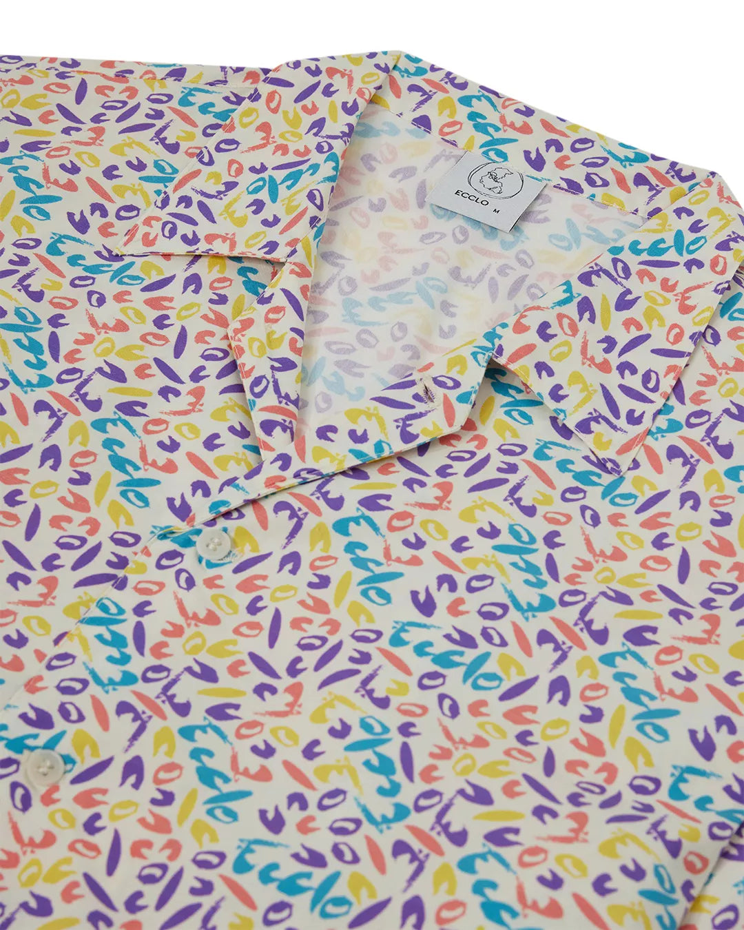 Chemise manches courtes motif 4 couleurs, coton bio upcyclé, vue à plat, made in France