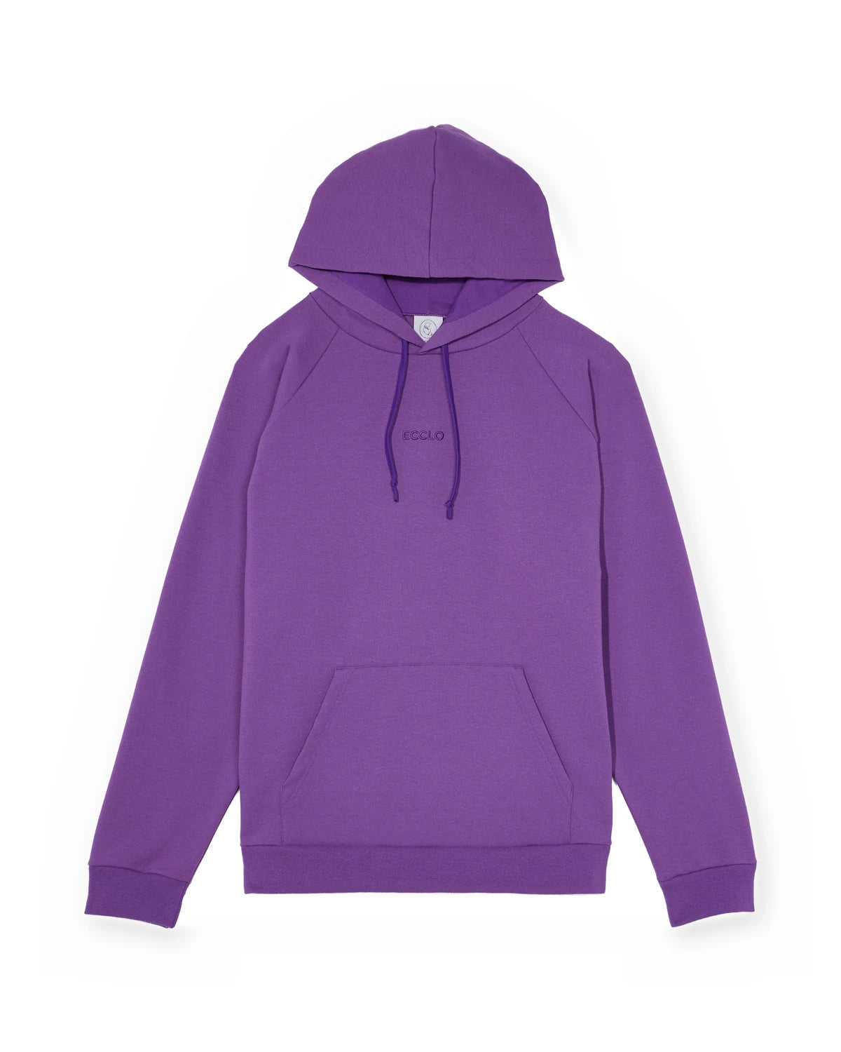 Hoodie violet en molleton recyclé, vue de face à plat, made in France