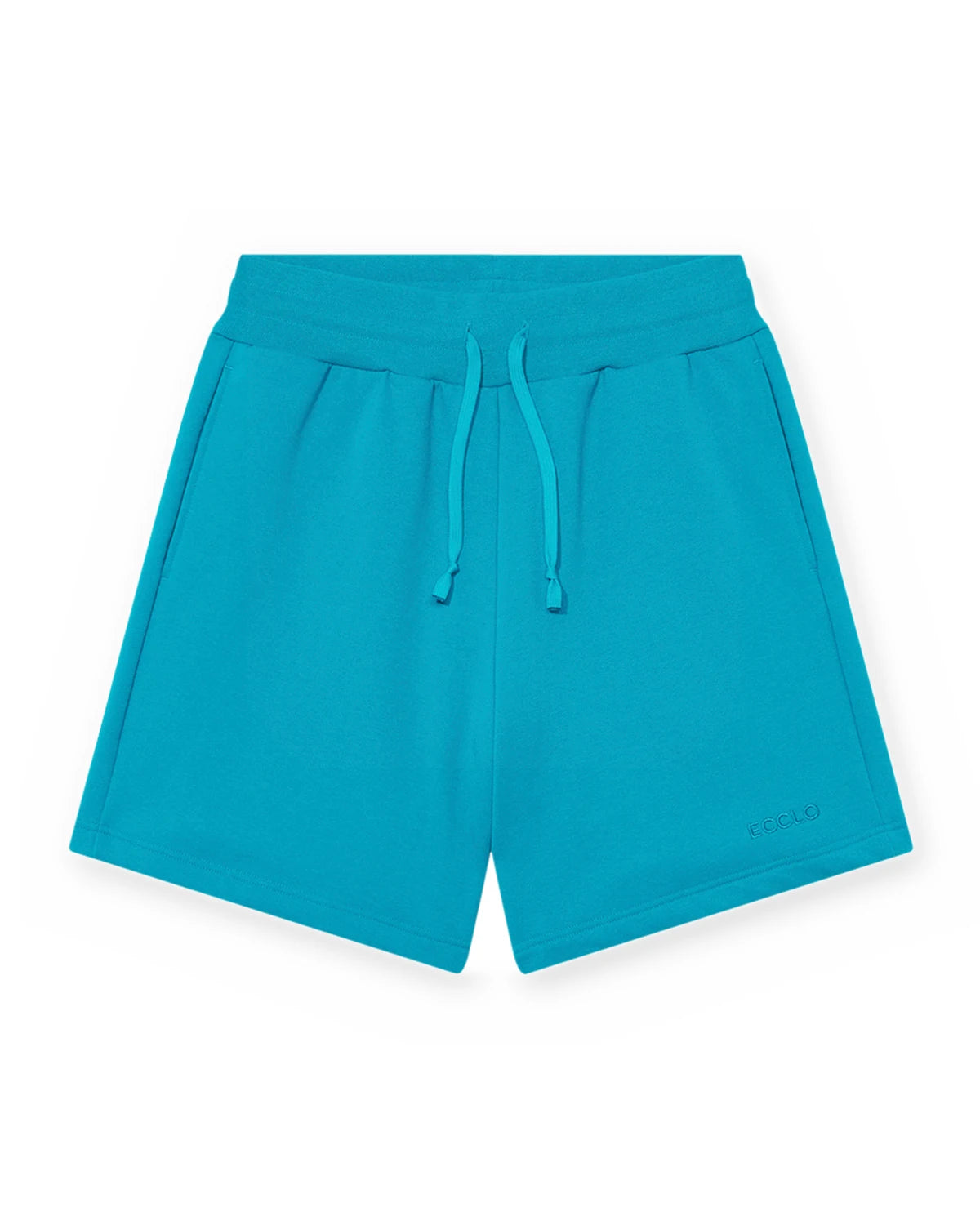 Short turquoise en molleton recyclé, vue de face à plat, made in France