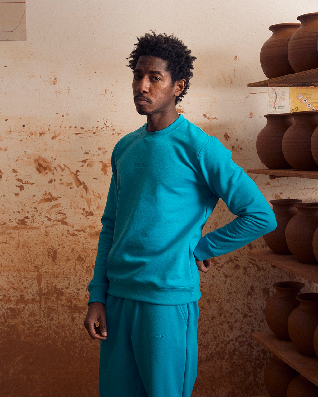 Sweat col rond Turquoise Ecclo Recycle Made in France edition limitee ECCLO