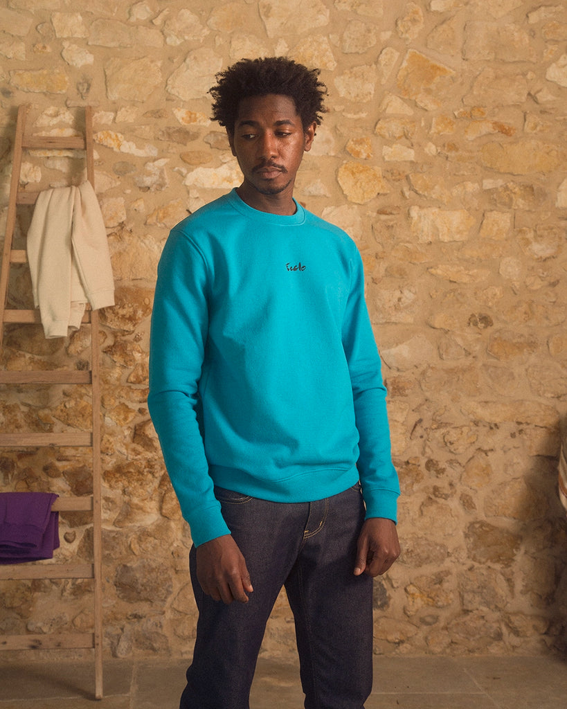 Sweat col rond Pangée Turquoise