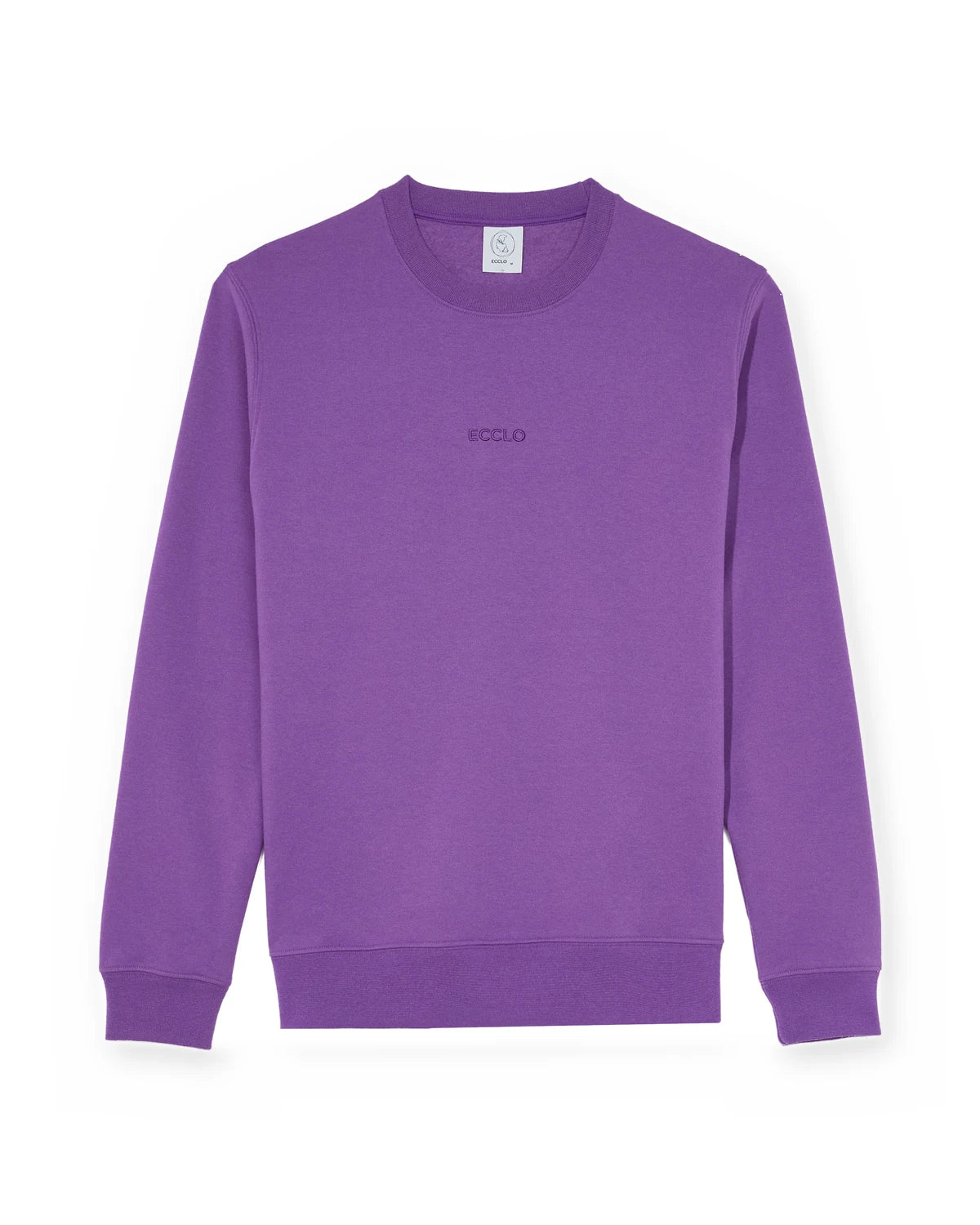 Sweat col rond violet homme brodé, molleton recyclé, made in France – photo 1