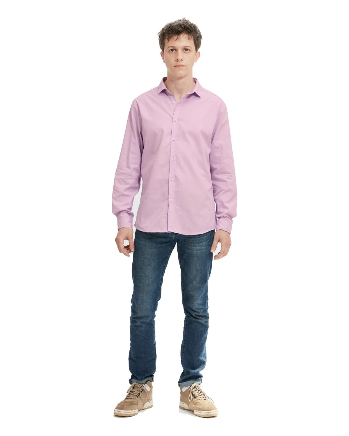 Chemise Liverpool violet clair homme manches longues, coton upcyclé, made in France – photo 1